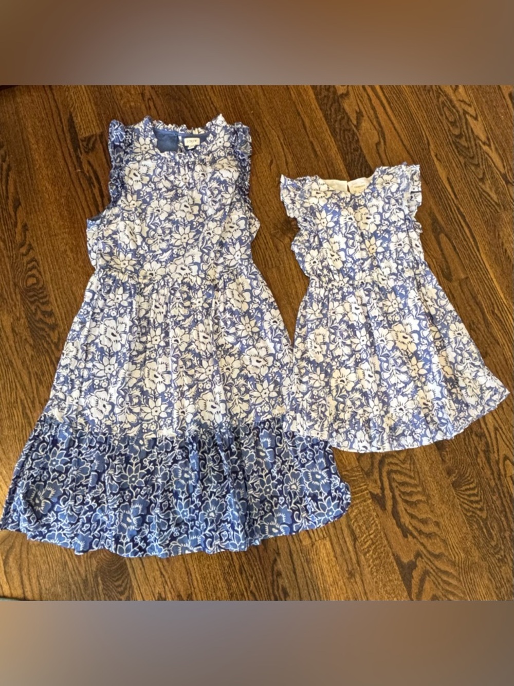 J. Crew Factory Blue and White Floral Ruffle Dress Matching Mommy and Me